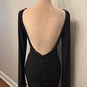 Sexy & Sophisticated Black Open Back Ruched Midi Dress